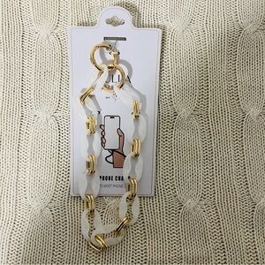 LULLA COLLECTION NEW ACRYLIC PHONE LINK CHAIN WHITE & GOLD STYLISH
